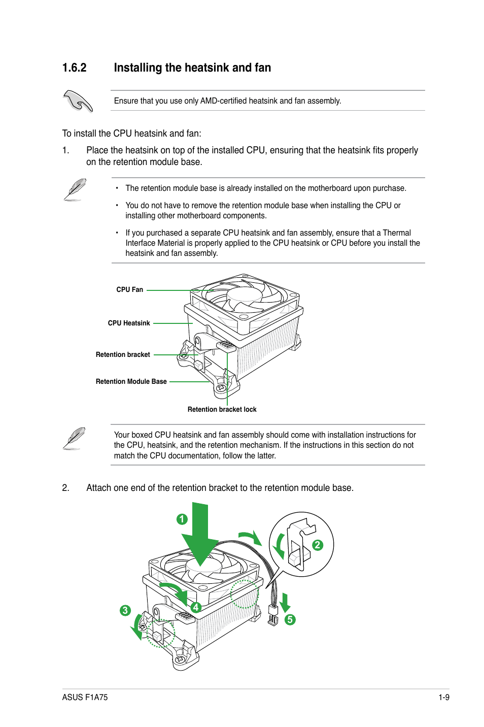 2 installing the heatsink and fan, Installing the heatsink and fan -9 | Asus F1A75 User Manual | Page 21 / 70