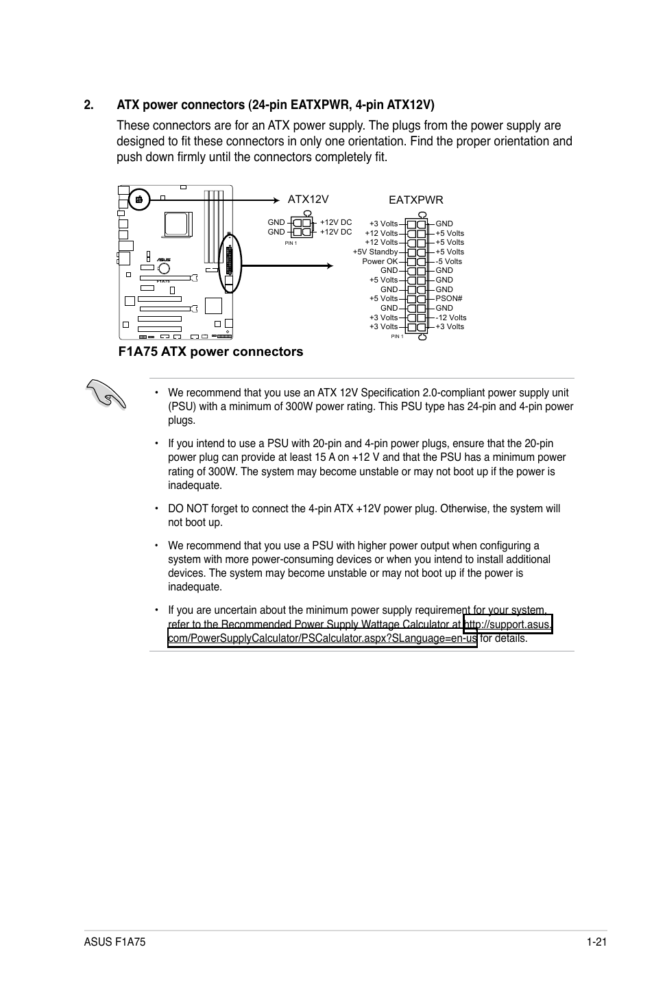 F1a75 atx power connectors | Asus F1A75 User Manual | Page 33 / 70