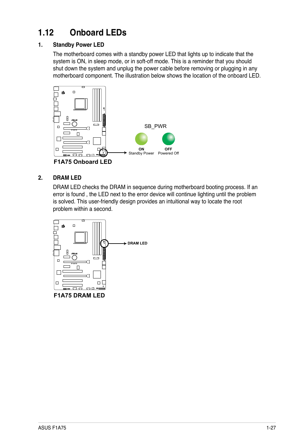 12 onboard leds, 12 onboard leds -27 | Asus F1A75 User Manual | Page 39 / 70