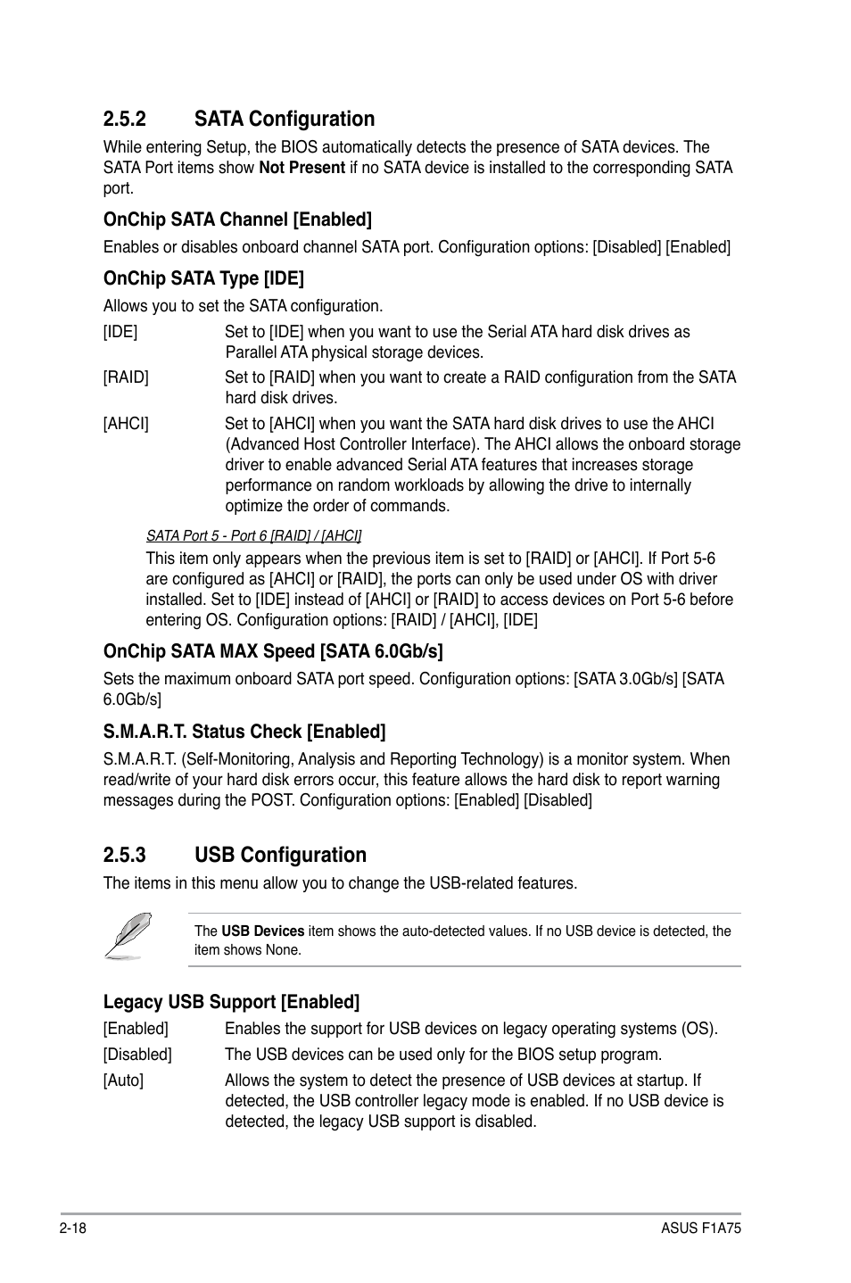 2 sata configuration, 3 usb configuration, Sata configuration -18 | Usb configuration -18 | Asus F1A75 User Manual | Page 58 / 70