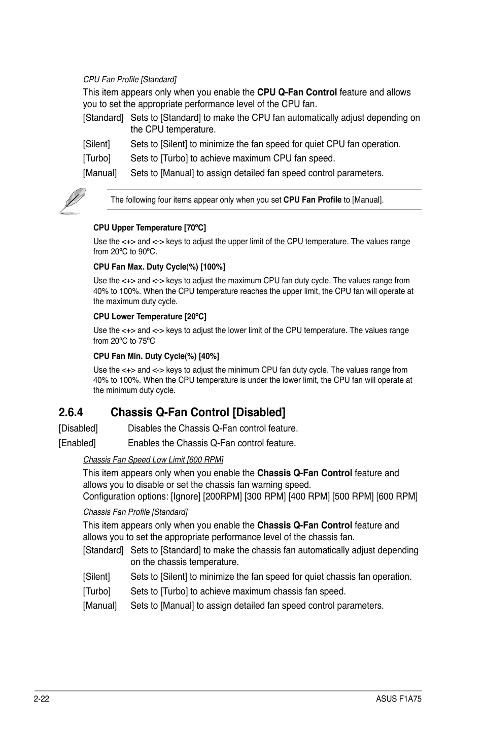 4 chassis q-fan control [disabled, Chassis q-fan control [disabled] -22 | Asus F1A75 User Manual | Page 62 / 70