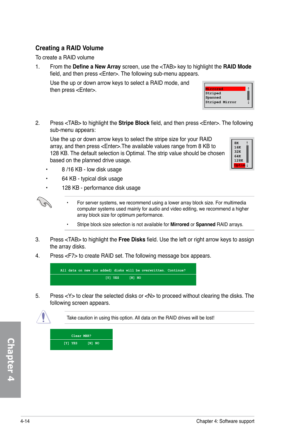 Chapter 4, Creating a raid volume | Asus M4N98TD EVO User Manual | Page 104 / 118