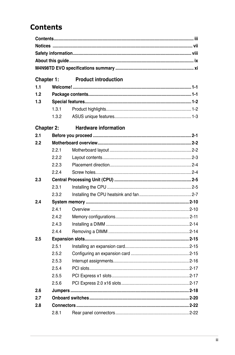 Asus M4N98TD EVO User Manual | Page 3 / 118