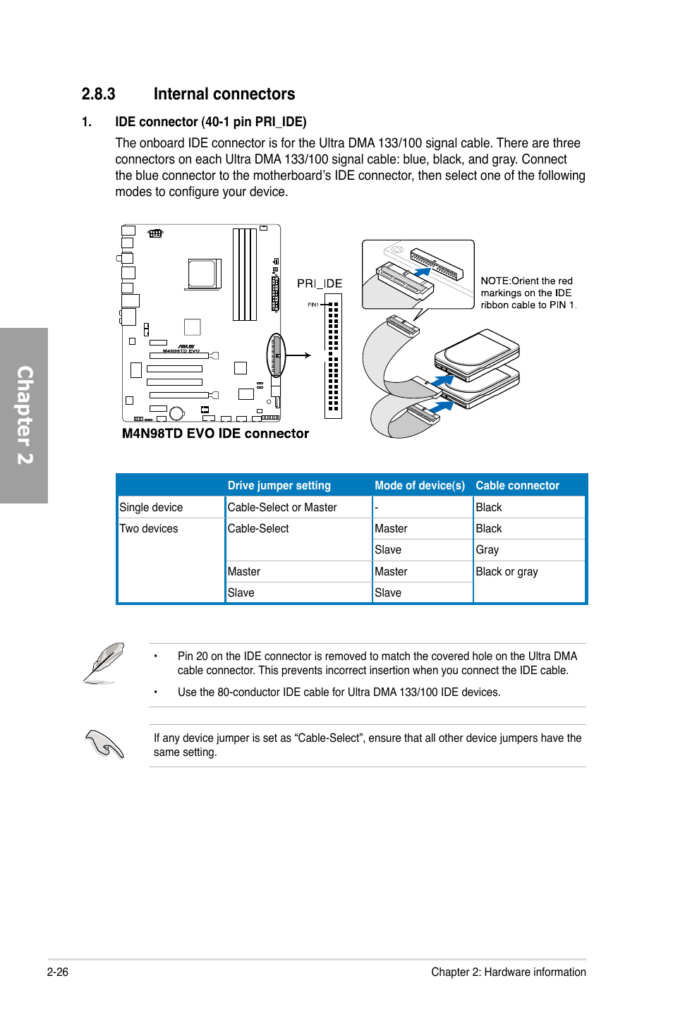 3 internal connectors, Internal connectors -26, Chapter 2 | Asus M4N98TD EVO User Manual | Page 44 / 118