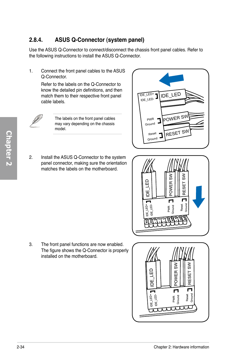 Asus q-connector (system panel), Asus q-connector (system panel) -34, Chapter 2 | Asus M4N98TD EVO User Manual | Page 52 / 118