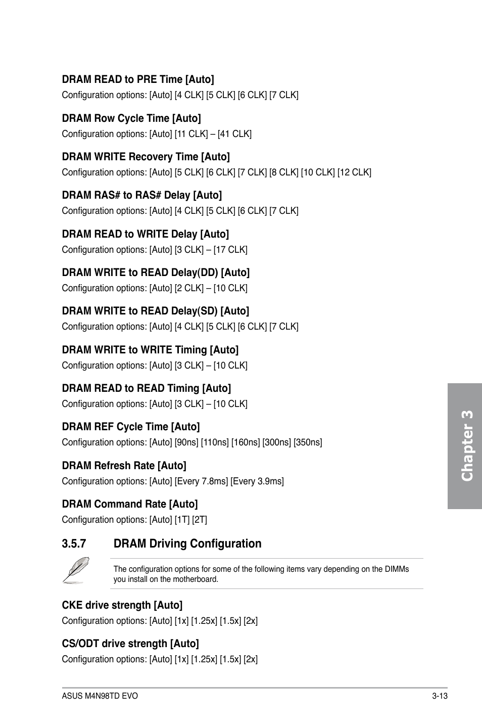 7 dram driving configuration, Dram driving configuration -13, Chapter 3 | Asus M4N98TD EVO User Manual | Page 69 / 118