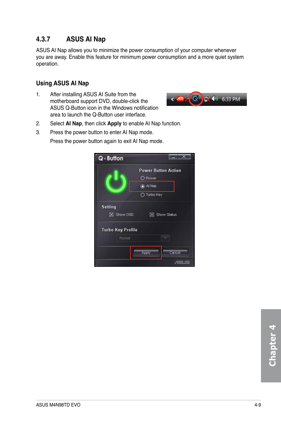 7 asus ai nap, Asus ai nap -9, Chapter 4 | Asus M4N98TD EVO User Manual | Page 99 / 118