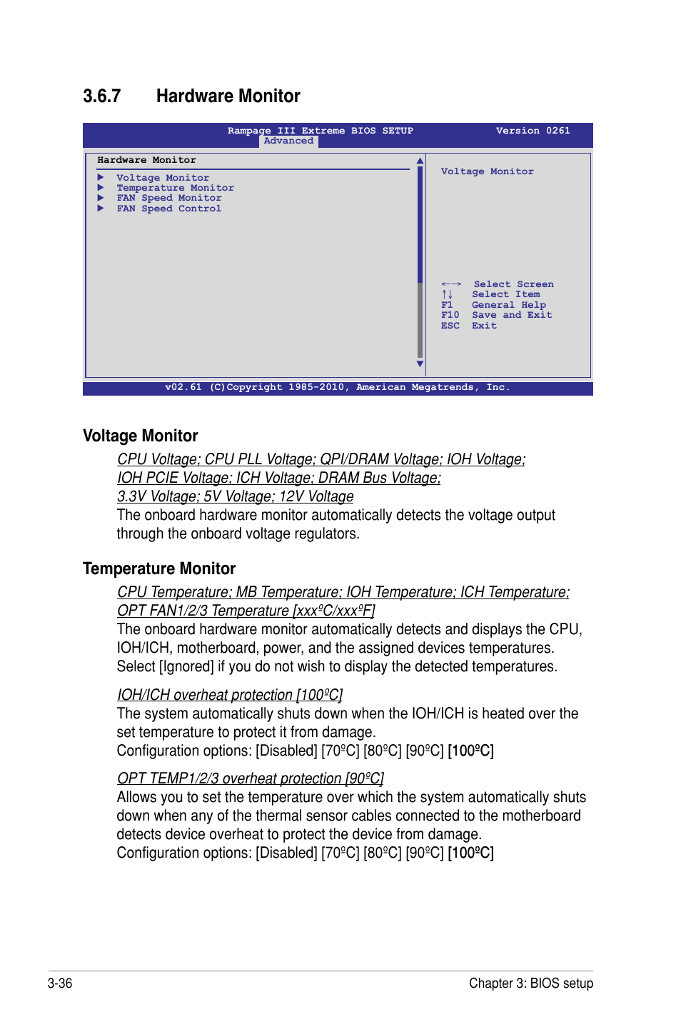 7 hardware monitor, Voltage monitor, Temperature monitor | Asus Rampage III Extreme User Manual | Page 122 / 190