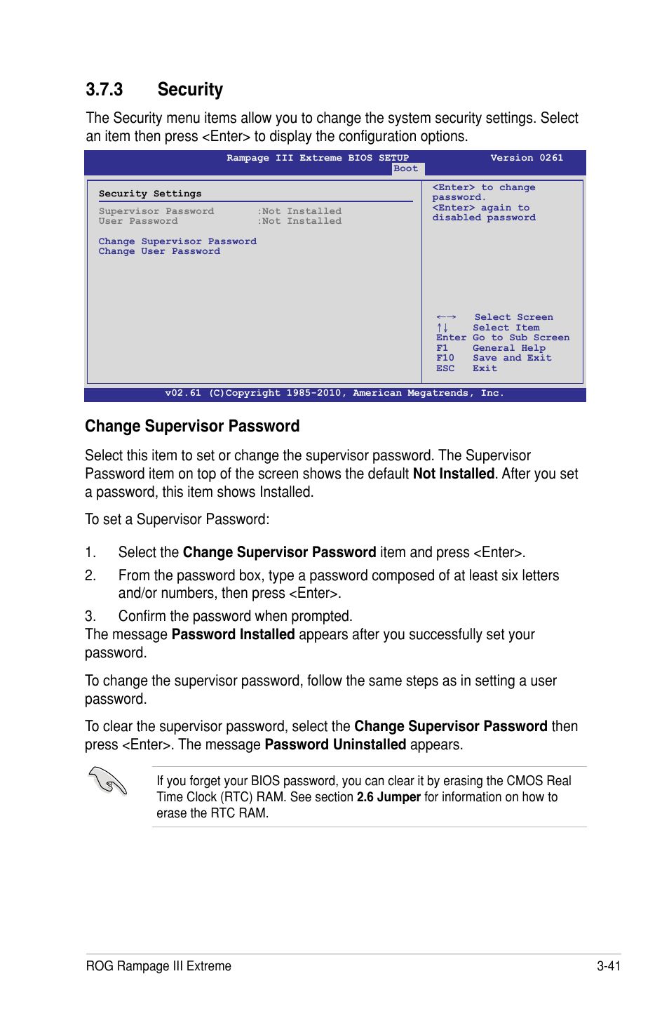 3 security, Change supervisor password | Asus Rampage III Extreme User Manual | Page 127 / 190