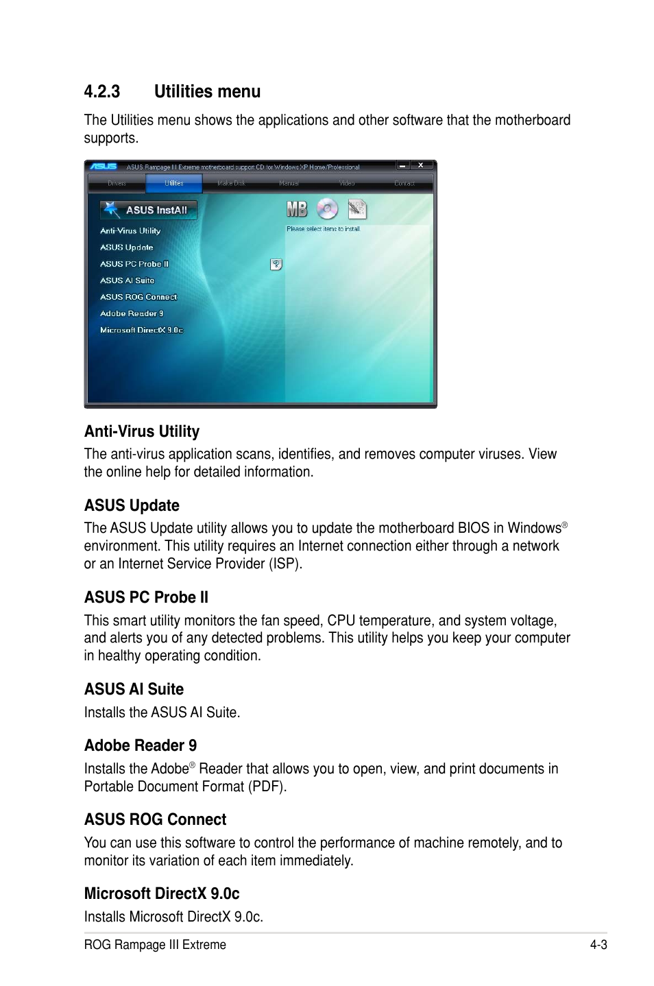 3 utilities menu | Asus Rampage III Extreme User Manual | Page 139 / 190