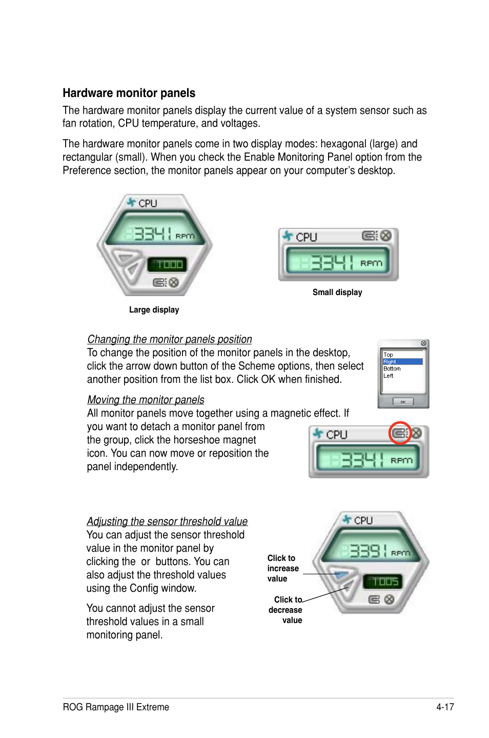 Hardware monitor panels | Asus Rampage III Extreme User Manual | Page 153 / 190