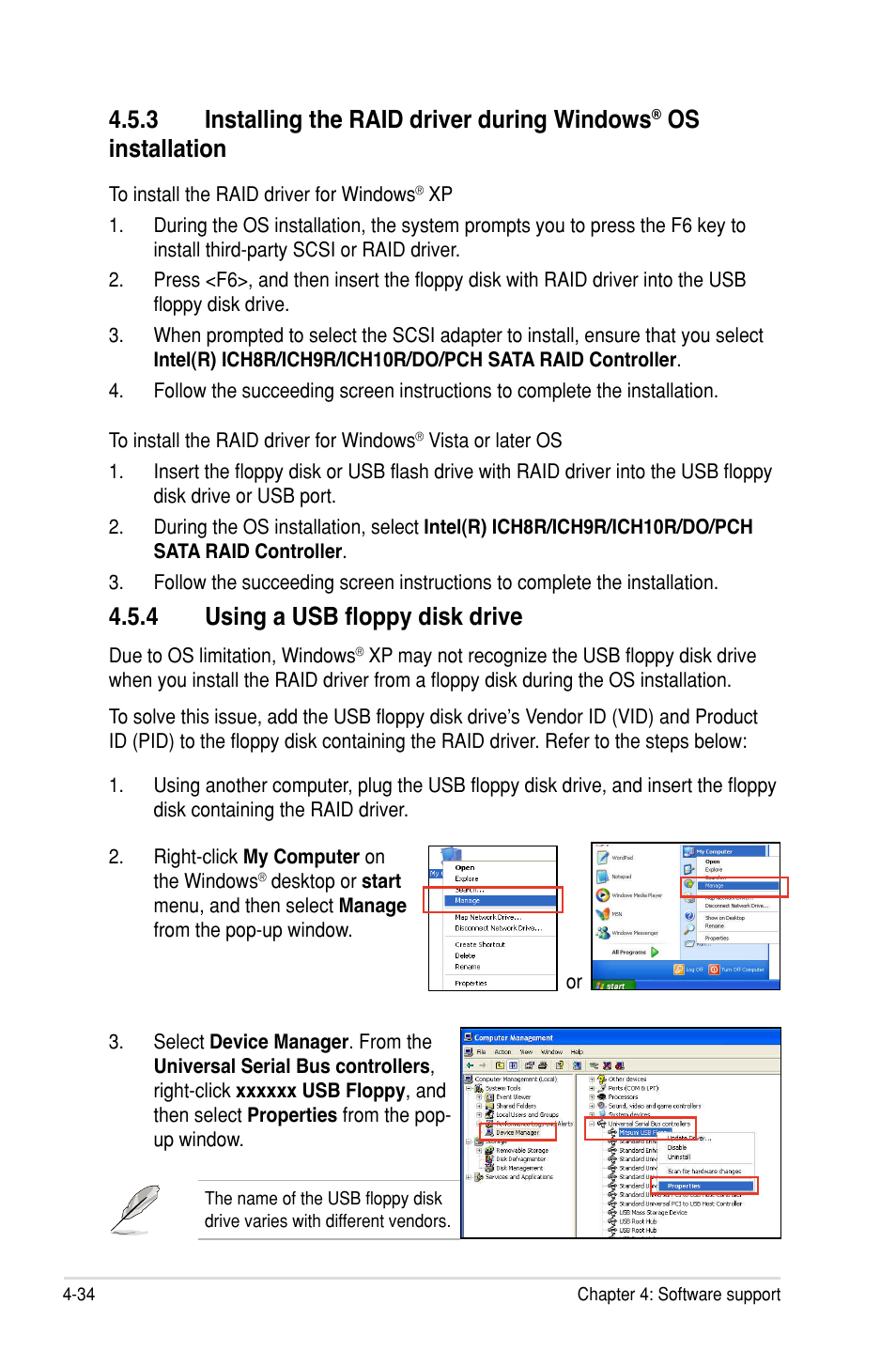 3 installing the raid driver during windows, Os installation, 4 using a usb floppy disk drive | Asus Rampage III Extreme User Manual | Page 170 / 190