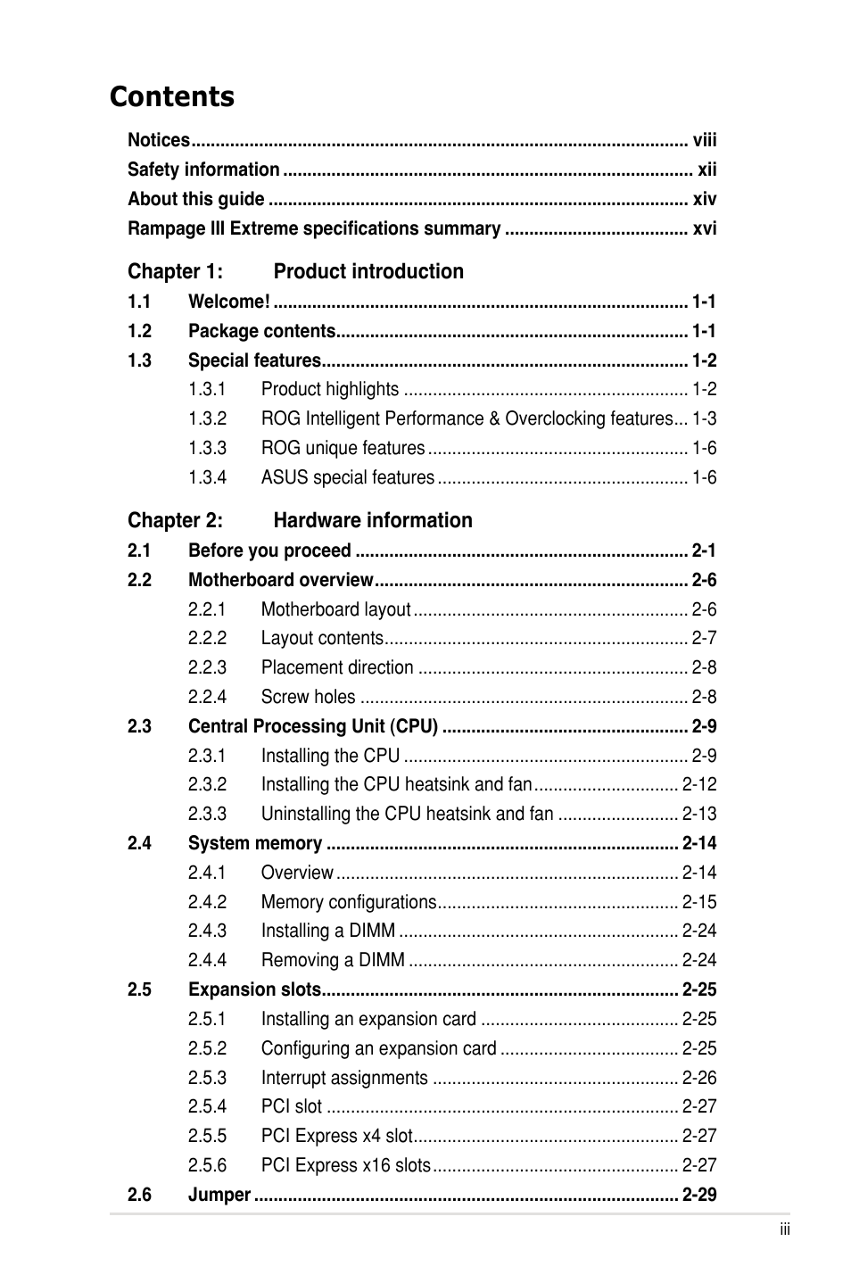 Asus Rampage III Extreme User Manual | Page 3 / 190