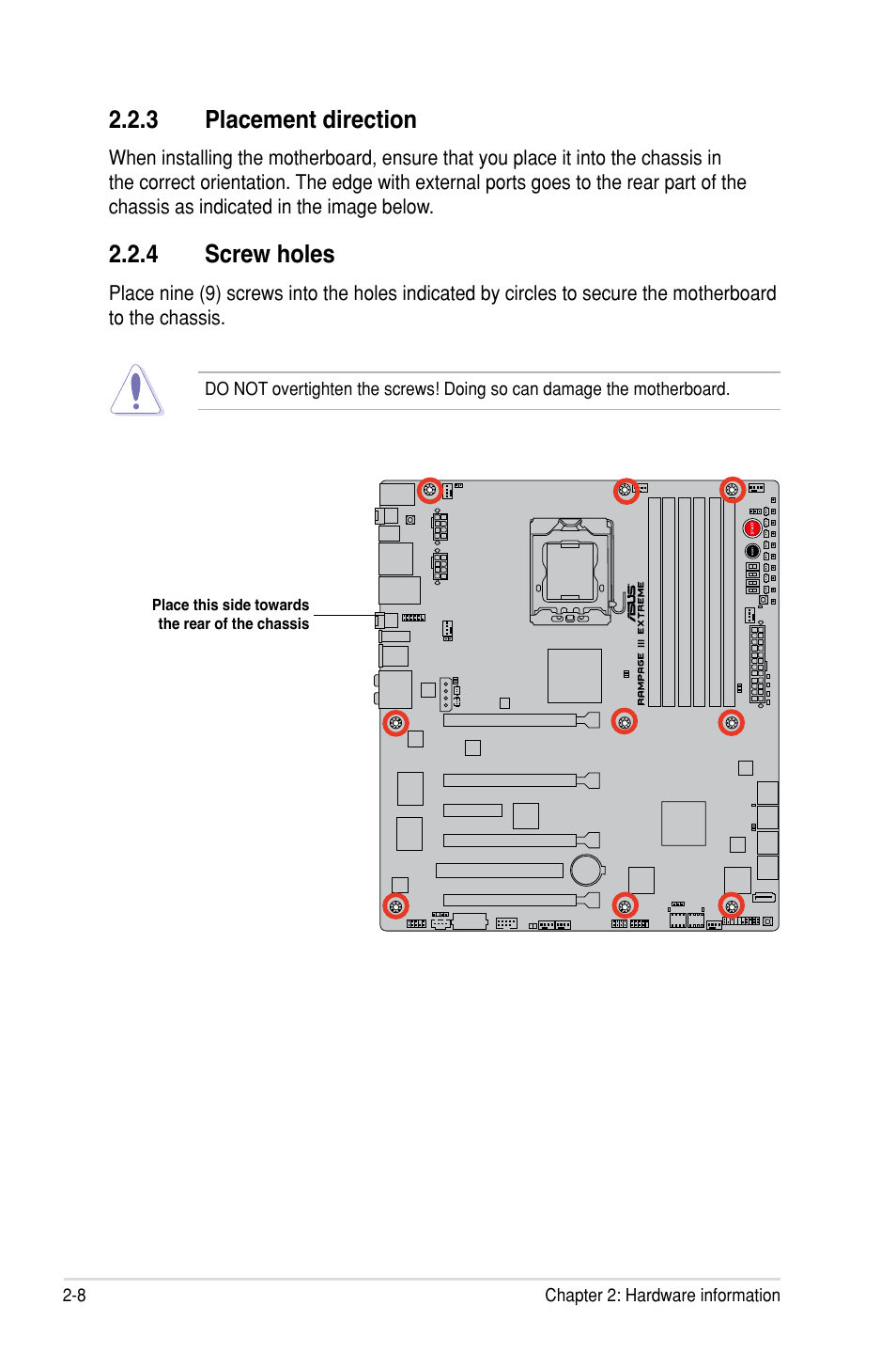 3 placement direction, 4 screw holes | Asus Rampage III Extreme User Manual | Page 38 / 190