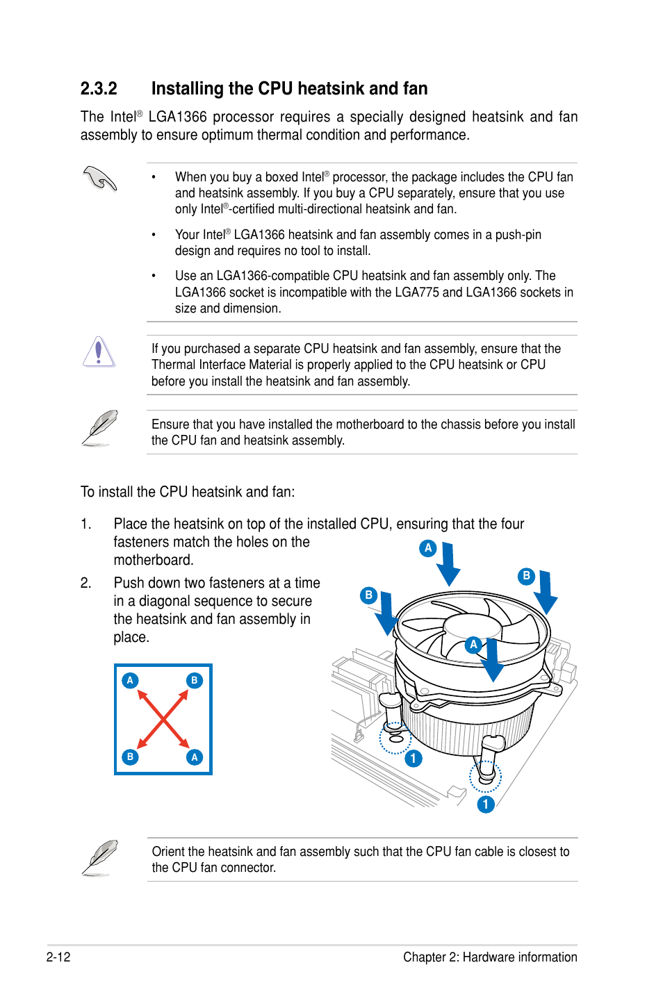 2 installing the cpu heatsink and fan | Asus Rampage III Extreme User Manual | Page 42 / 190