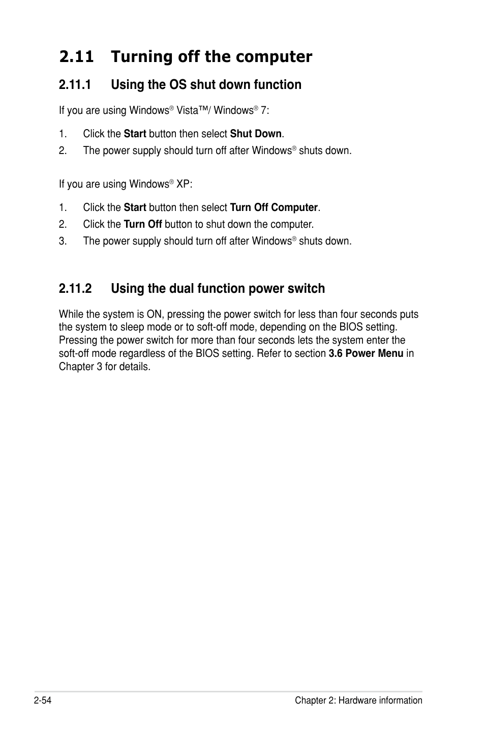 11 turning off the computer, 1 using the os shut down function, 2 using the dual function power switch | Asus Rampage III Extreme User Manual | Page 84 / 190