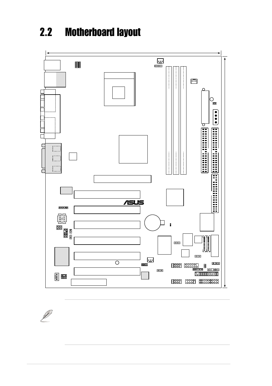 2 motherboard layout, 2 chapter 2: hardware information, Pci1 pci2 pci4 pci3 | Pci5, Pci6, P4b266 | Asus P4B266 User Manual | Page 24 / 136