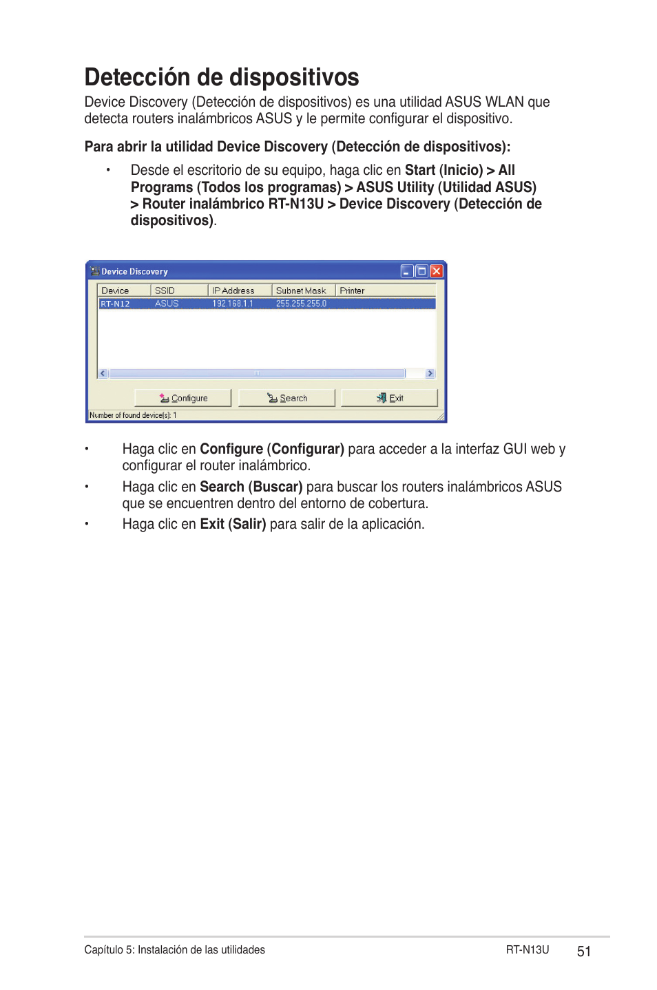 Detección de dispositivos | Asus RT-N13U (VER.B1) User Manual | Page 51 / 75