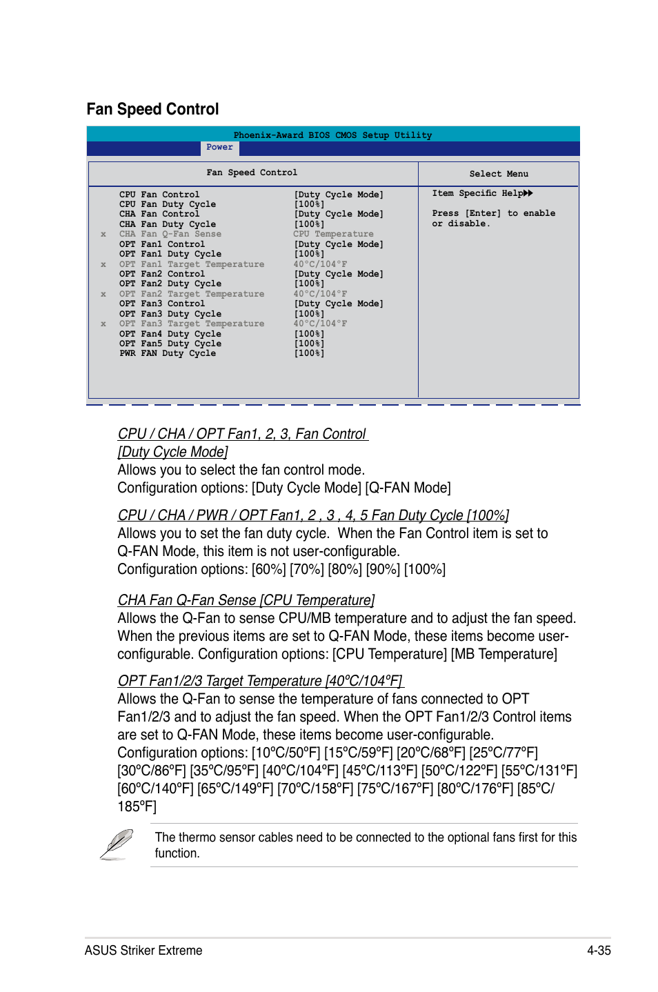 Fan speed control | Asus Striker Extreme User Manual | Page 105 / 168
