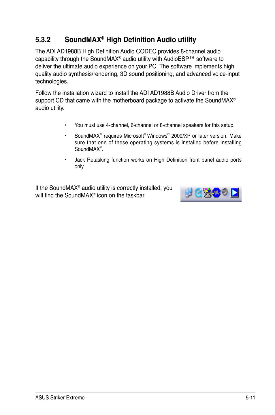 2 soundmax, High definition audio utility | Asus Striker Extreme User Manual | Page 129 / 168