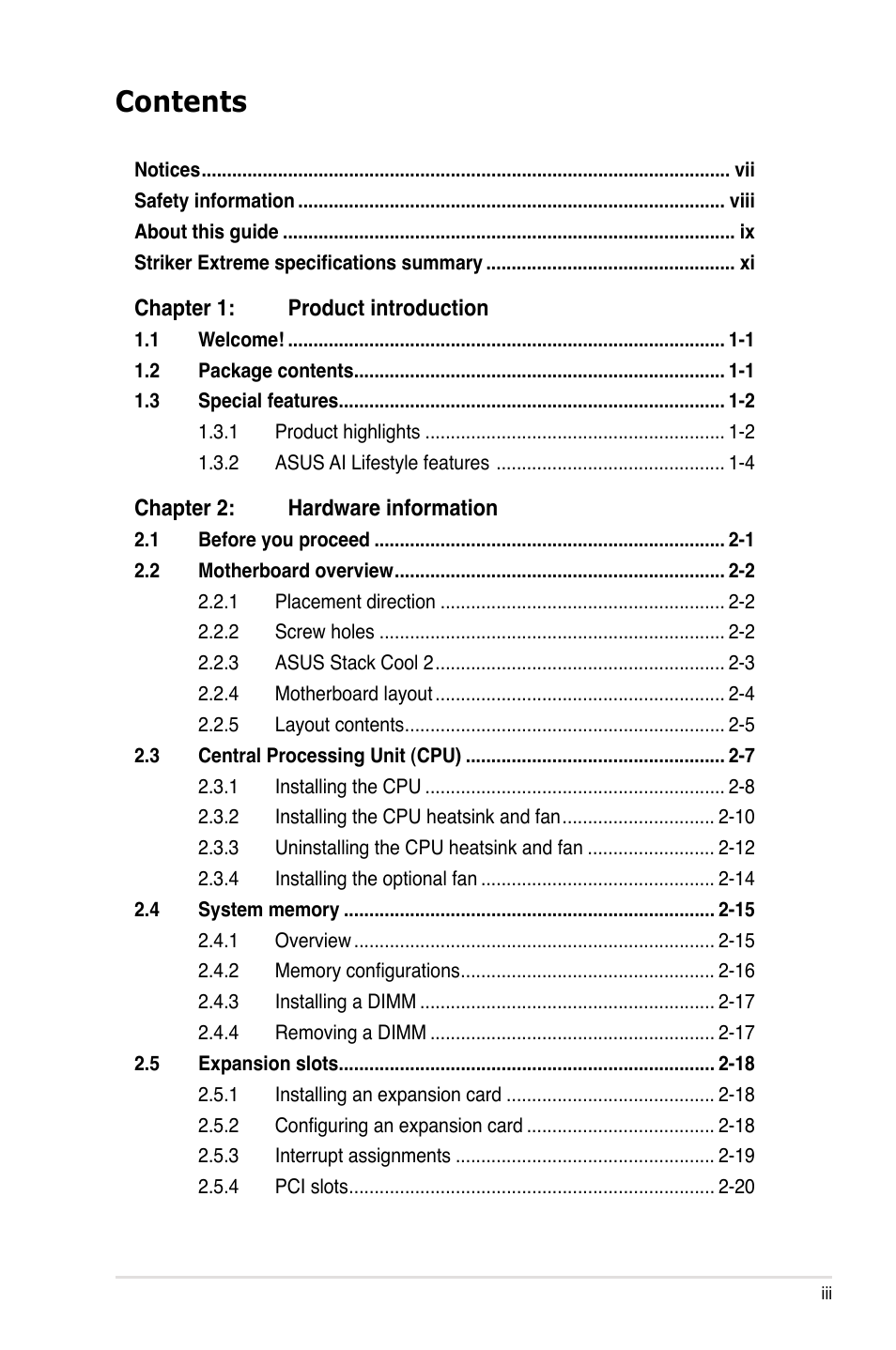 Asus Striker Extreme User Manual | Page 3 / 168