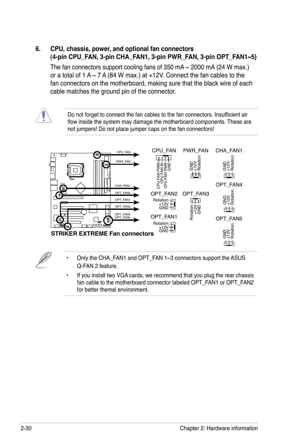 30 chapter 2: hardware information, Striker extreme fan connectors | Asus Striker Extreme User Manual | Page 56 / 168