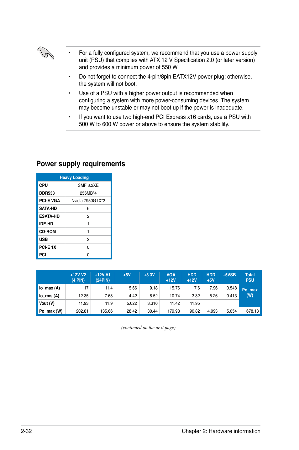 Power supply requirements | Asus Striker Extreme User Manual | Page 58 / 168