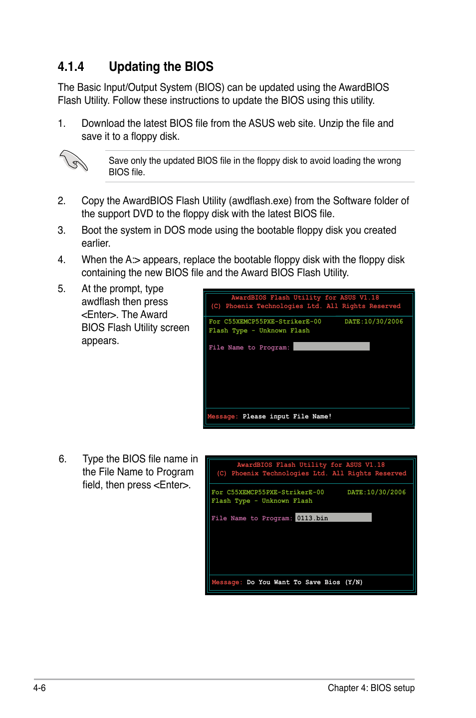 4 updating the bios | Asus Striker Extreme User Manual | Page 76 / 168