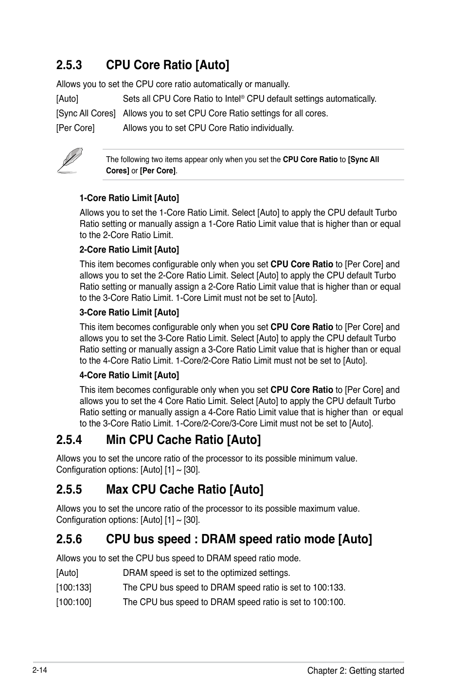 3 cpu core ratio [auto, 4 min cpu cache ratio [auto, 5 max cpu cache ratio [auto | 6 cpu bus speed : dram speed ratio mode [auto | Asus B85-PLUS User Manual | Page 43 / 77