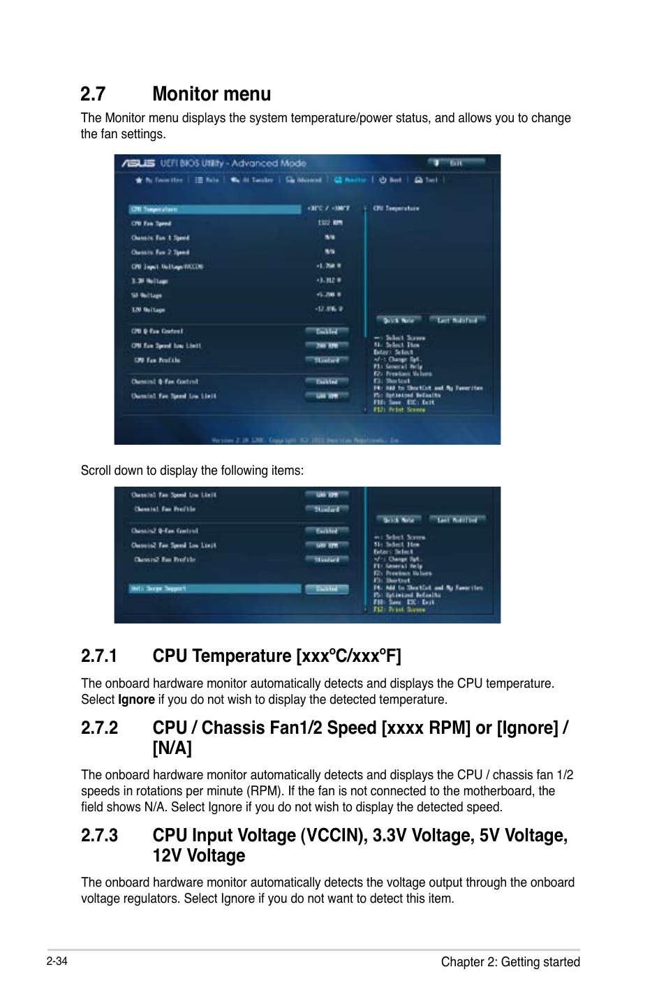 7 monitor menu, 1 cpu temperature [xxxºc/xxxºf | Asus B85-PLUS User Manual | Page 63 / 77