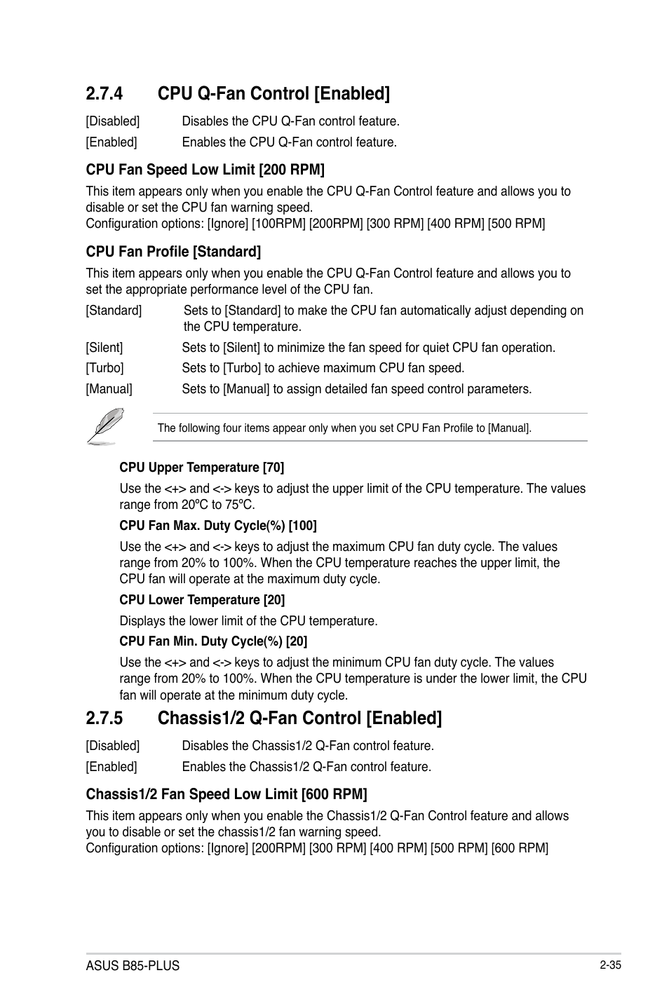 4 cpu q-fan control [enabled, 5 chassis1/2 q-fan control [enabled | Asus B85-PLUS User Manual | Page 64 / 77