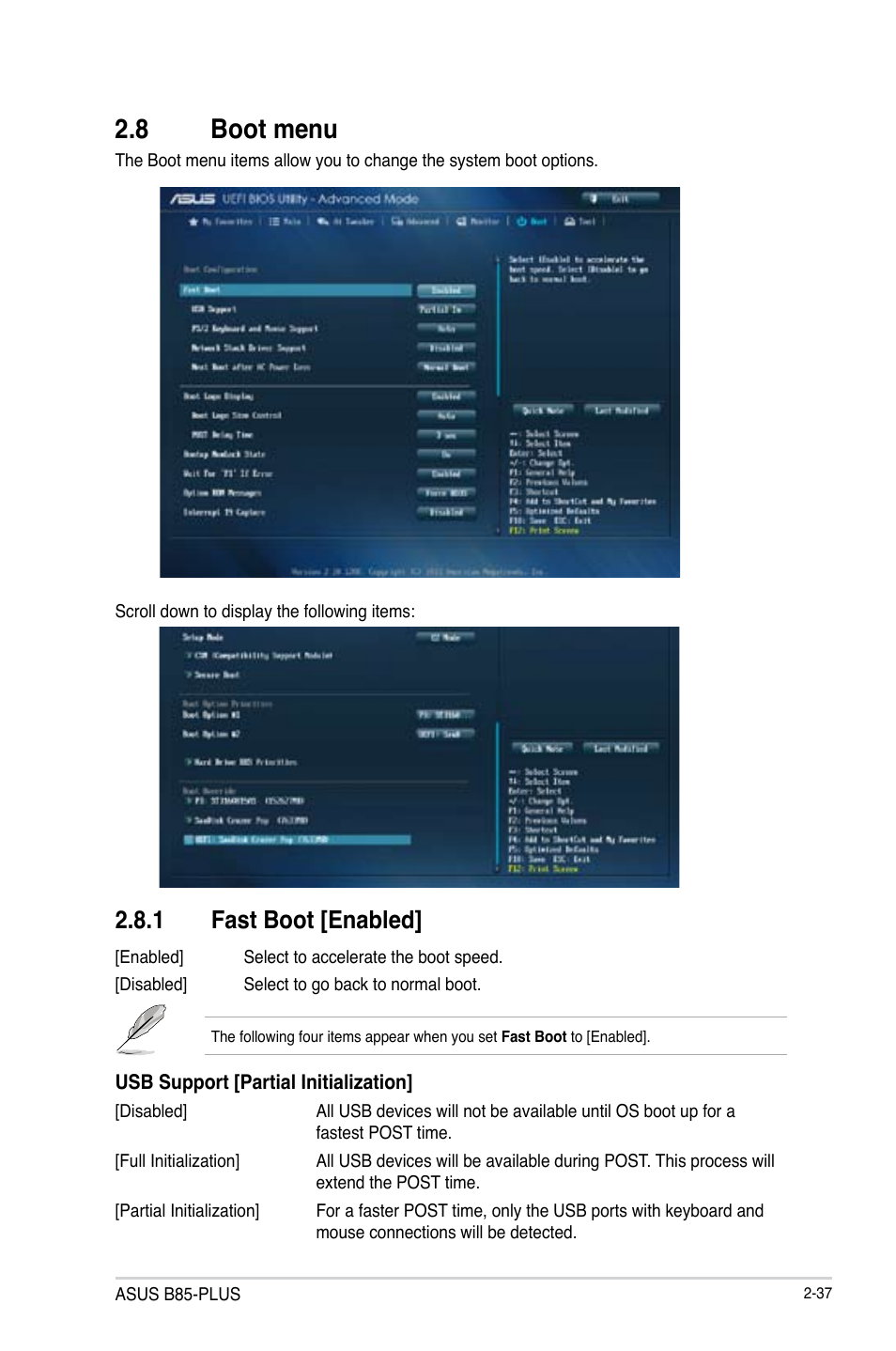 8 boot menu, 1 fast boot [enabled | Asus B85-PLUS User Manual | Page 66 / 77