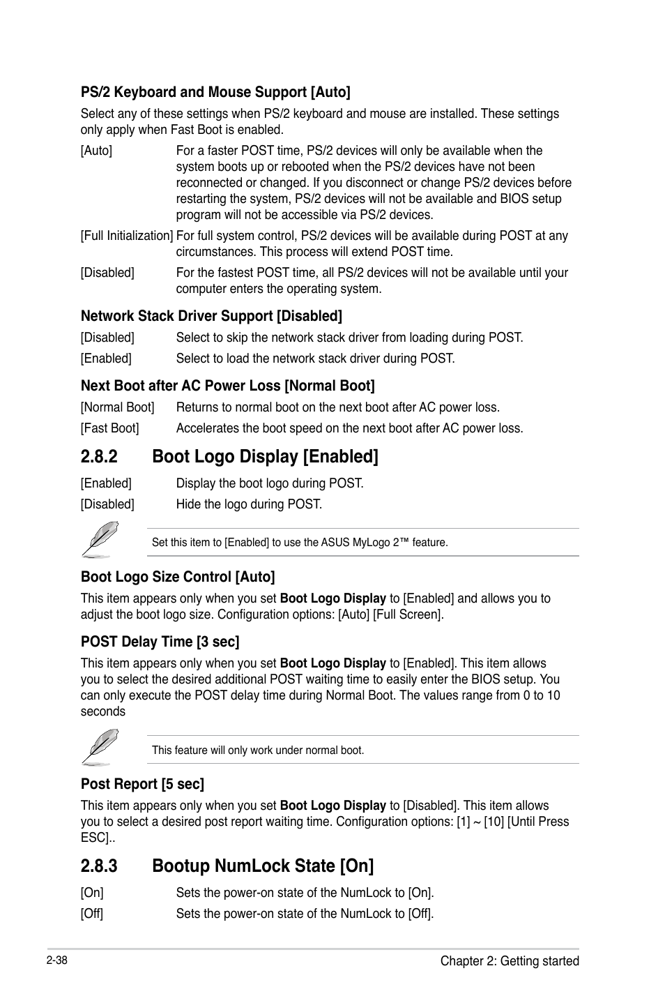 2 boot logo display [enabled, 3 bootup numlock state [on | Asus B85-PLUS User Manual | Page 67 / 77