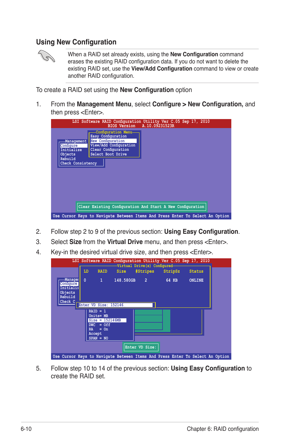 Using new configuration, 10 chapter 6: raid configuration | Asus RS300-E7/PS4 User Manual | Page 102 / 150