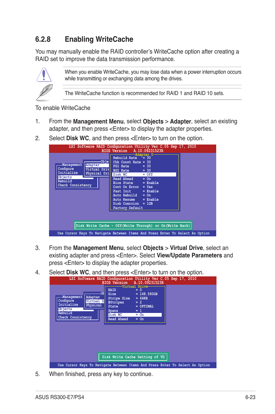 8 enabling writecache, Enabling writecache -23 | Asus RS300-E7/PS4 User Manual | Page 115 / 150