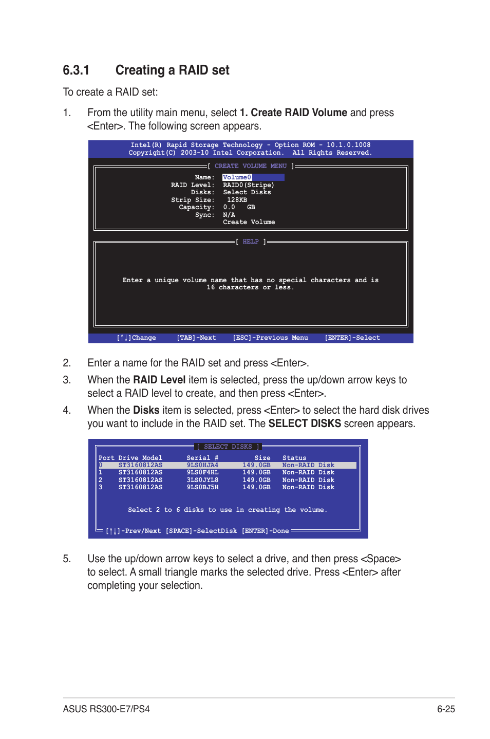 1 creating a raid set, Creating a raid set -25 | Asus RS300-E7/PS4 User Manual | Page 117 / 150