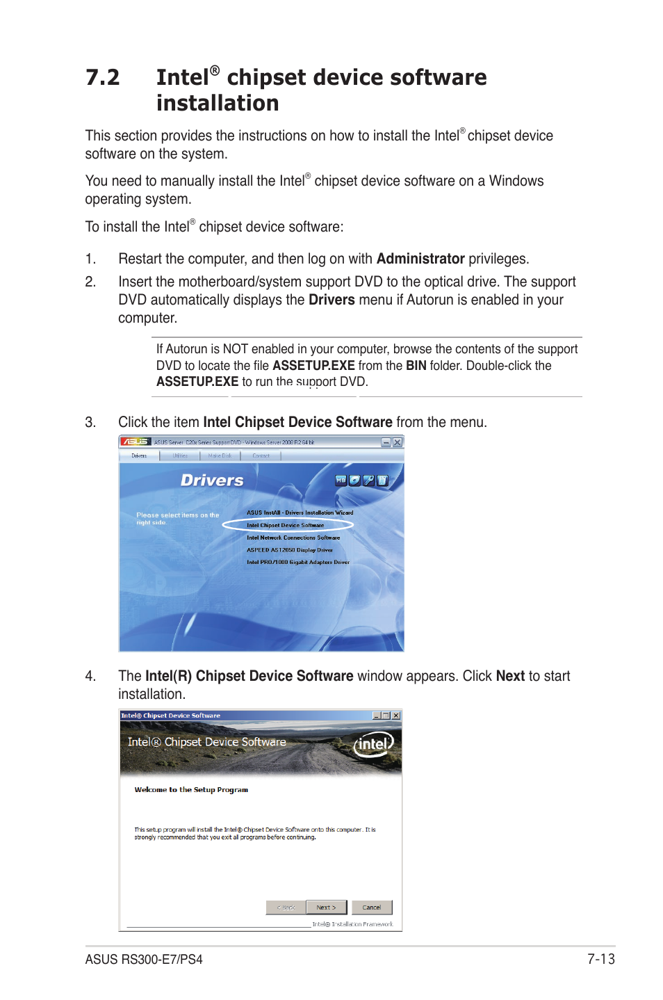 2 intel® chipset device software installation, Intel, Chipset device software installation -13 | 2 intel, Chipset device software installation | Asus RS300-E7/PS4 User Manual | Page 139 / 150
