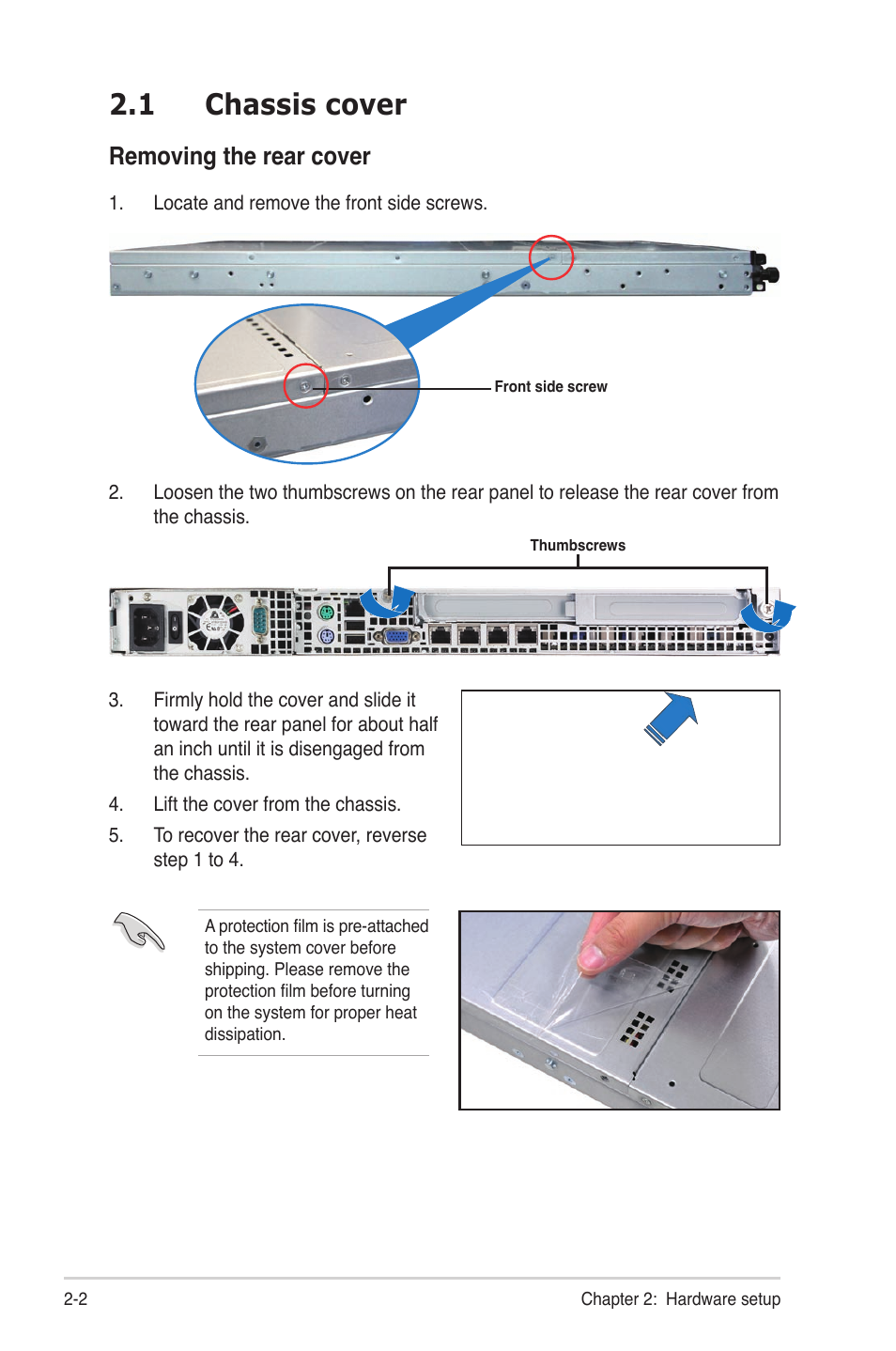 1 chassis cover, Chassis cover -2, Removing the rear cover | Asus RS300-E7/PS4 User Manual | Page 20 / 150
