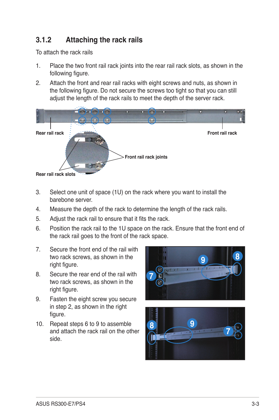 2 attaching the rack rails, Attaching the rack rails -3 | Asus RS300-E7/PS4 User Manual | Page 41 / 150