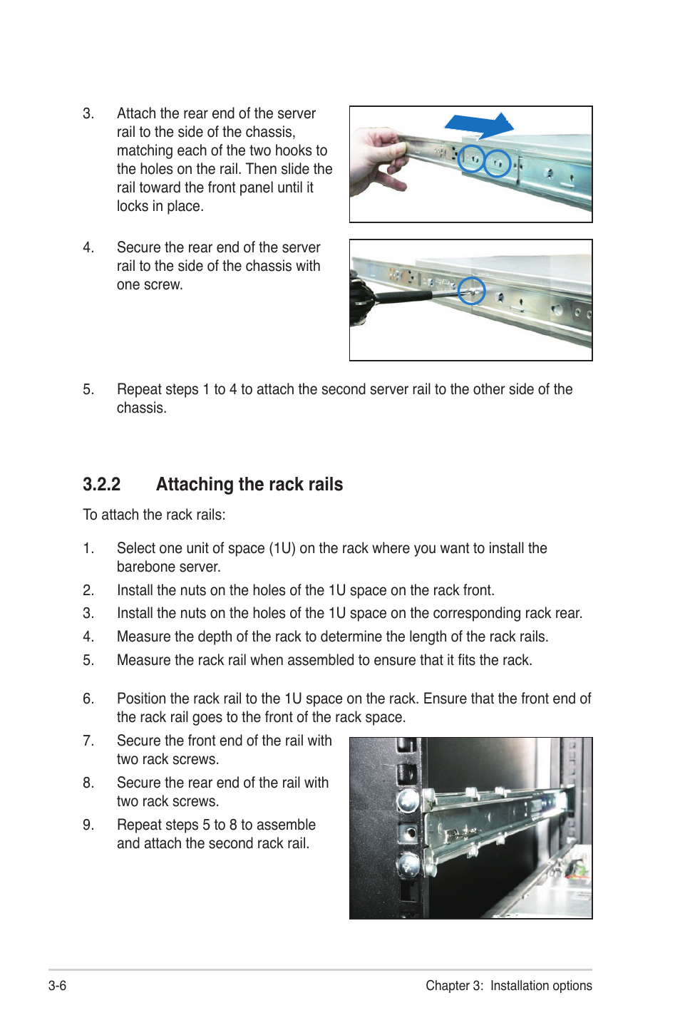2 attaching the rack rails, Attaching the rack rails -6 | Asus RS300-E7/PS4 User Manual | Page 44 / 150