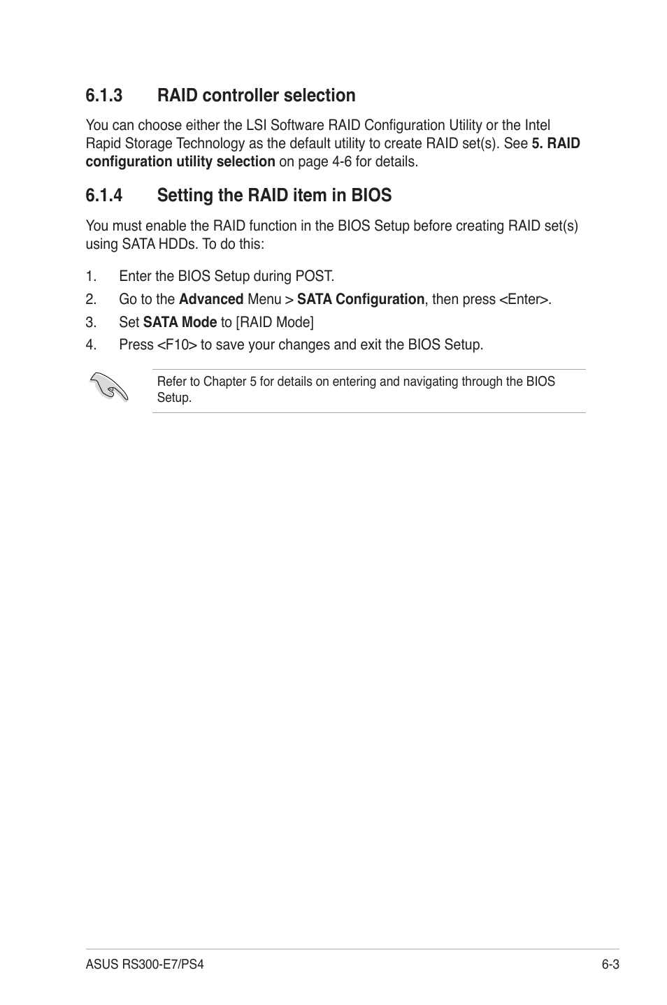3 raid controller selection, 4 setting the raid item in bios, Raid controller selection -3 | Setting the raid item in bios -3 | Asus RS300-E7/PS4 User Manual | Page 95 / 150