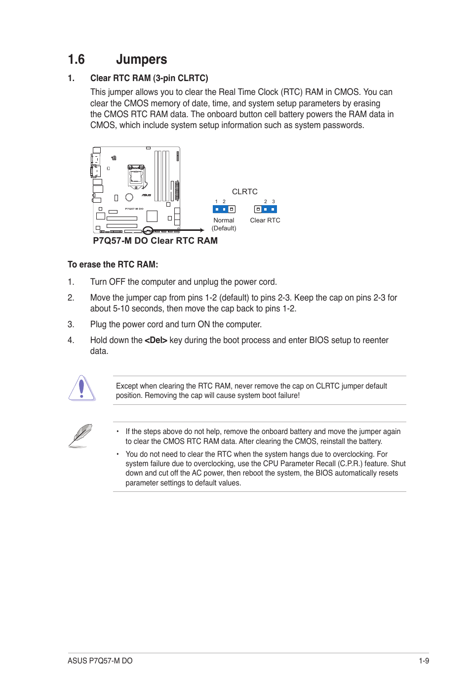 6 jumpers, Jumpers -9 | Asus P7Q57-M DO User Manual | Page 19 / 56