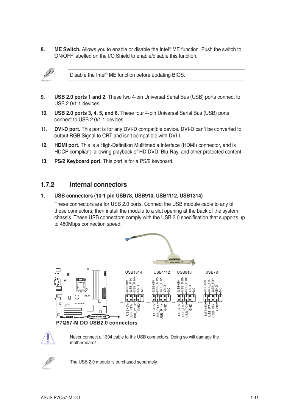 2 internal connectors, Internal connectors -11 | Asus P7Q57-M DO User Manual | Page 21 / 56