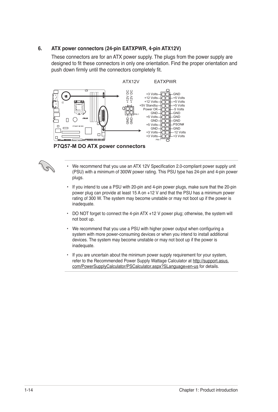 P7q57-m do atx power connectors | Asus P7Q57-M DO User Manual | Page 24 / 56