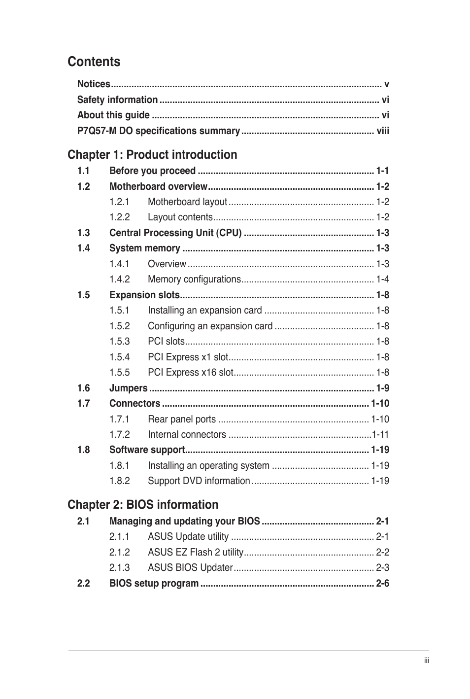 Asus P7Q57-M DO User Manual | Page 3 / 56
