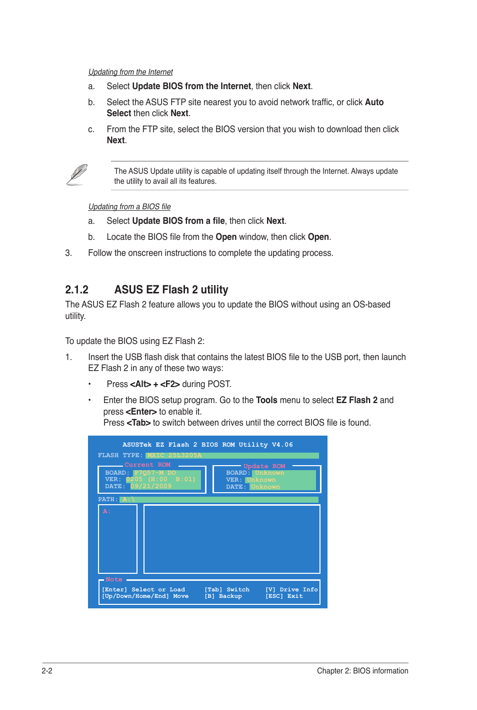 2 asus ez flash 2 utility, Asus ez flash 2 utility -2 | Asus P7Q57-M DO User Manual | Page 32 / 56