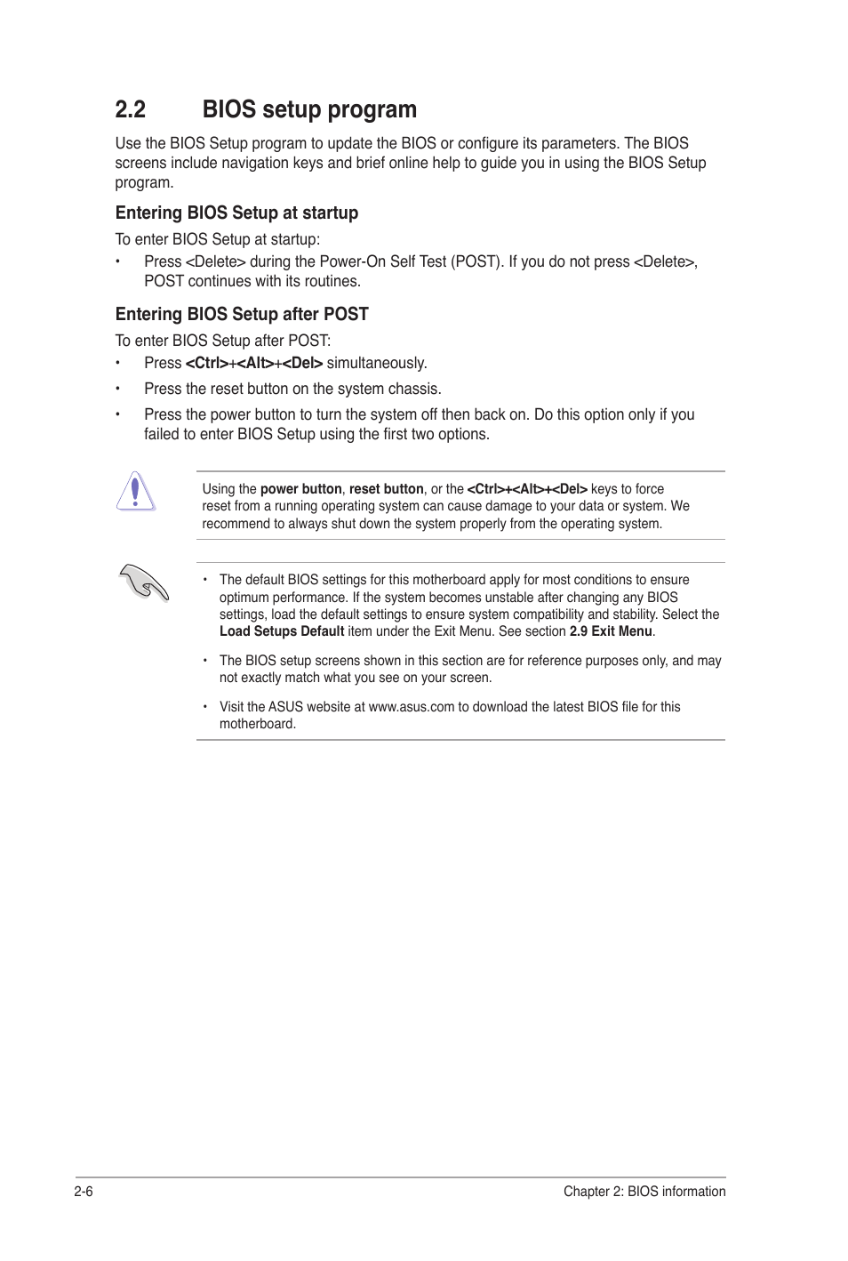 2 bios setup program, Bios setup program -6 | Asus P7Q57-M DO User Manual | Page 36 / 56