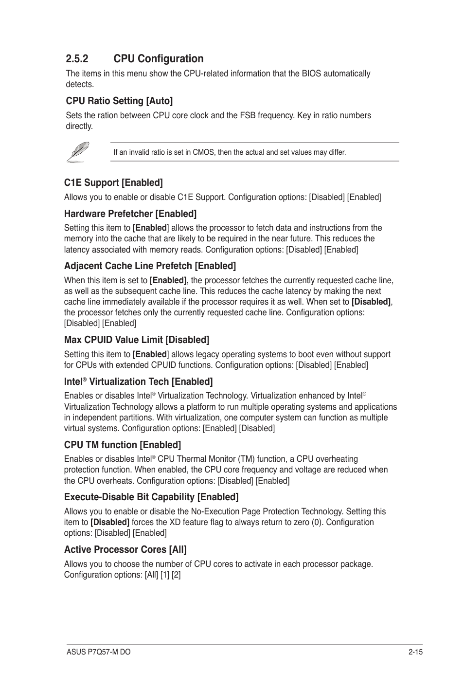 2 cpu configuration, Cpu configuration -15 | Asus P7Q57-M DO User Manual | Page 45 / 56