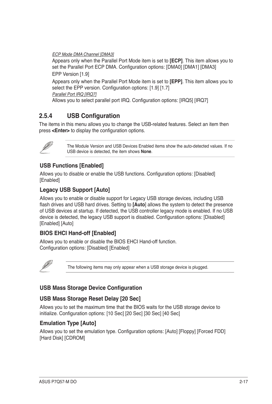 4 usb configuration, Usb configuration -17 | Asus P7Q57-M DO User Manual | Page 47 / 56
