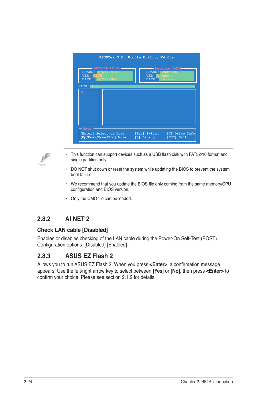 2 ai net 2, 3 asus ez flash 2, Ai net 2 -24 | Asus ez flash 2 -24, Check lan cable [disabled | Asus P7Q57-M DO User Manual | Page 54 / 56
